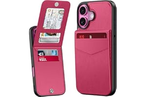 Bemal for iPhone 16 Wallet Case, Built-in Card Holder, RFID Blocking, PU Leather Kickstand, Magnetic Closure, Durable Shockproof Phone Cover for Women and Men, Hot Pink