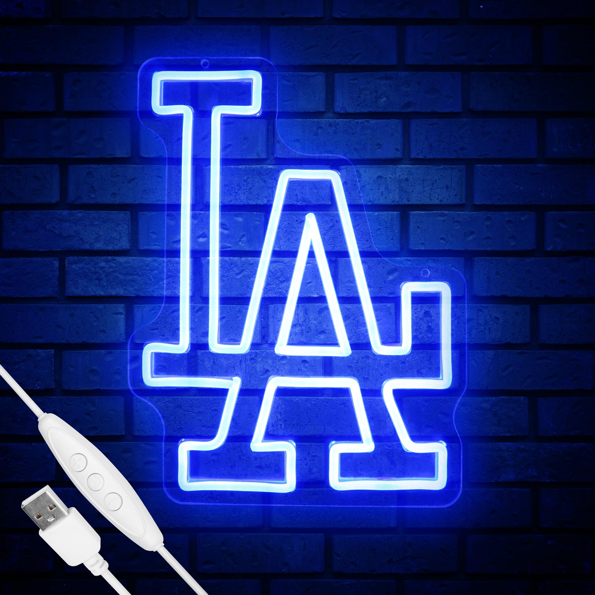 Photo 1 of LA Baseball Neon Sign, Los Angeles Cool Light Up Dimmable LA Baseball Team Logo Hanging Led Neon Sign for Wall Decor, Bedroom, Party, Man Cave, Garage, Birthday Christmas Gift for Baseball Fans