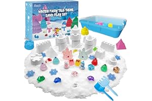 Aocii Kids Sensory Bin Sand Kit, Winter Fairy Tale Theme Sand Play Set, Toddlers Sandbox, Role Pretend Play Snowfield Toy Christmas Birthday, Gift for Girls Boys 3 4 5 6 7 8 9 Years