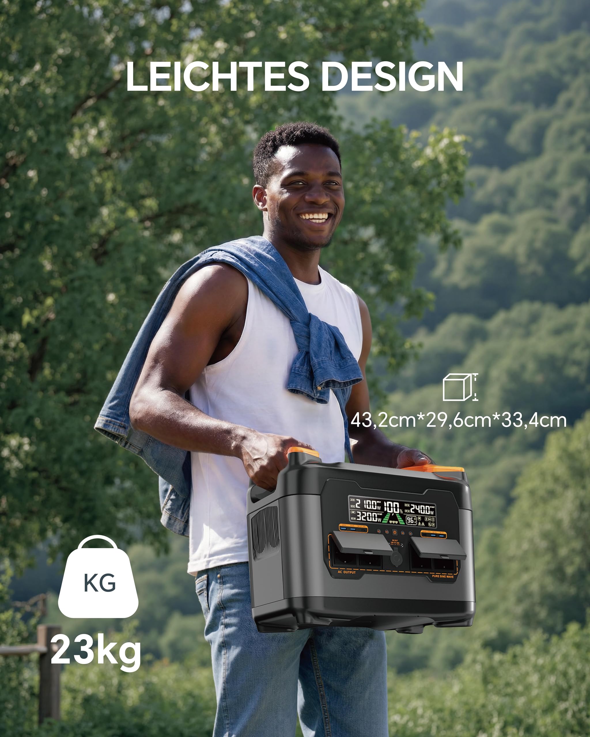 NECESPOW Tragbare Powerstation S2400, 2048Wh/2400W LiFePO₄-Akku,4x AC Ausgängen, 1,5 St Schnellladung, Mobile Stromversorgung, MPPT 600W Solargenerator für Hause Camping 3