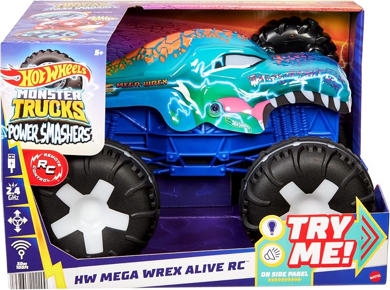 Hot Wheels Monster Trucks Controle Remoto Mega-Wrex Car, Controle de Rádio Toy Car com Luzes, Sons e 3 Modos de Jogo, +5 Anos (JBD90)