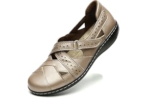 Irrefour Women's Classic Genuine Leather Casual Loafer Cute Slip-On Fashion Closed Toe Flat Sandal Comfy Work Sandal Everyday