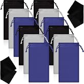 Frienda 12 Pcs Microfiber Sunglasses Pouch, Black, Gray and Blue | Soft Glasses Case Bag, Eyeglasses Sleeve with 2 Cleaning Cloth, Thick Drawstring Storage Pouch, Lens Protection Cover
