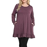 Shiaili Long Plus Size Tunic Tops for Women Ruffle Hem Shirts for leggings
