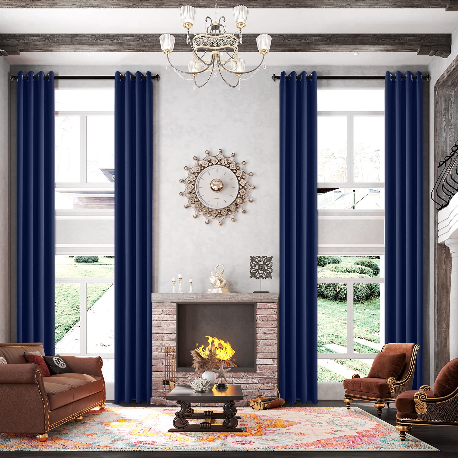 Photo 1 of High Living Room Blackout Extra Long Curtain with Grommet,1 Panel,Room Darkening Thermal Insulated Solid Color Drapery 14ft for 2 Story House, Great Room(Dark Navy,52 x 168 Inch)