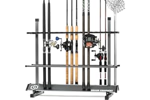 Savior Equipment Fishing Rod Rack Holder Organizer, 24-48 Slots to Hold Fresh Salt Water Spinning Rods & Reel Combo, Lightweight Aluminum Vertical Fish Pole Garage Storage Ground Display Stand
