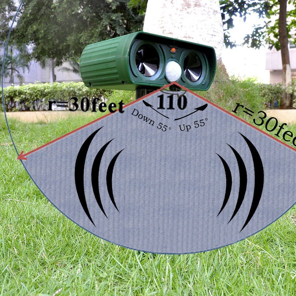 Cat Repellent Ultrasonic Animal Repeller Solar Battery Operated Motion Activated Outdoor Waterproof Electronic Cat Scarer Deterrent with Ground Stake for Fox, Squirrel, Mice - Yard, Lawn and Farm