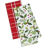 DII Christmas Kitchen Towel Set, Floral Tea Towels for Baking, Cleaning, Entertainment & Cooking, 18x28, Boughs of Holly, 2 Piece