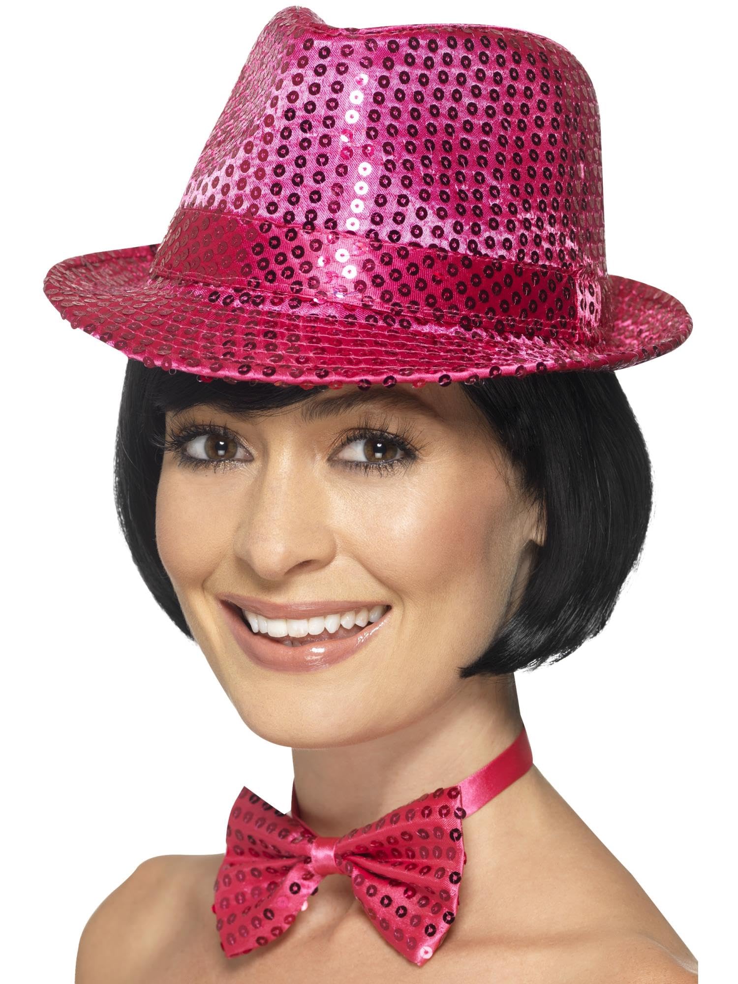 Smiffys Sequin Trilby Hat, Pink , Funny Fancy Dress, Comedy Dress Up Hats