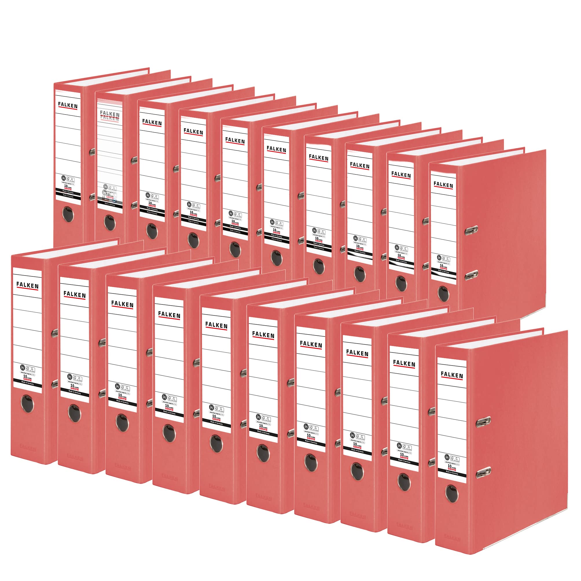 Exacompta - Ref 11285632001F - FALKEN - Recycolor Lever Arch Files - Suitable for A4 Documents, 80mm Spine, Spine Label, Metal Finger Hole - Red (Pack of 20)