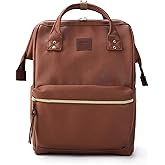 Kah&Kee Leather Laptop Backpack for Women, 14-15 Inch Professional Work Bag, Water-Resistant Vegan Leather Doctor Bag Backpack for Teacher, Nurse & Travel, Fits MacBook Air 15 (Brown,Medium)
