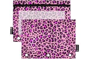Coikll Pink Leopard Cheetah Pencil Pouch Fits Standard 3-Ring Binders, Zipper Binder Pencil Bag with Clear Window for Class Office 2 Pack