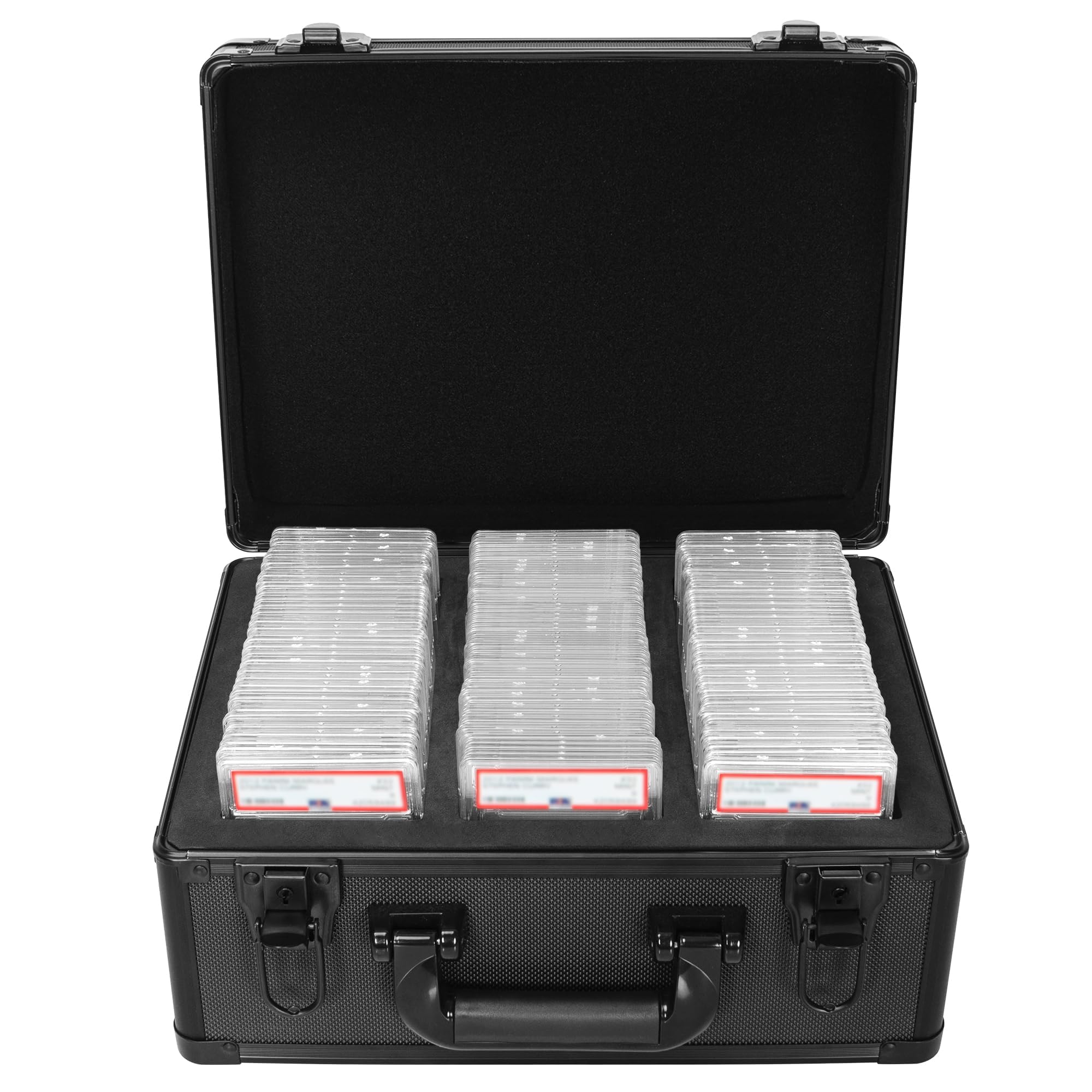 AKOZLIN Graded Card Case Aluminum Alloy Graded Card Storage Box Compatible with 100 Card Slabs Sports Trading Card Case Fits PSA, CSG, BGS and Top Loaders,14"×10.5"×7.1"