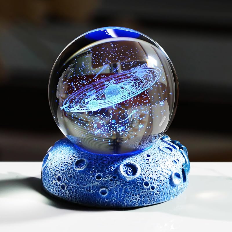 Movdyka 6cm 2.36in 3D Solar System Crystal Ball Base Lights Gift