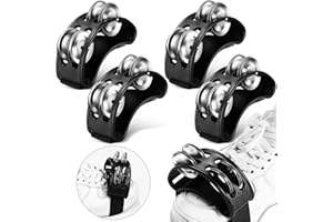 Lukmaa 4 Pcs Foot Tambourine Percussion Musical Instrument foot tambourines for adults Foot Percussion Pedal with Metal Bells Shoe Tambourines Shakers for Drum Guitar Playing(Black)
