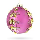 Enchanting Jeweled Pink Blown Glass Ball Christmas Ornament
