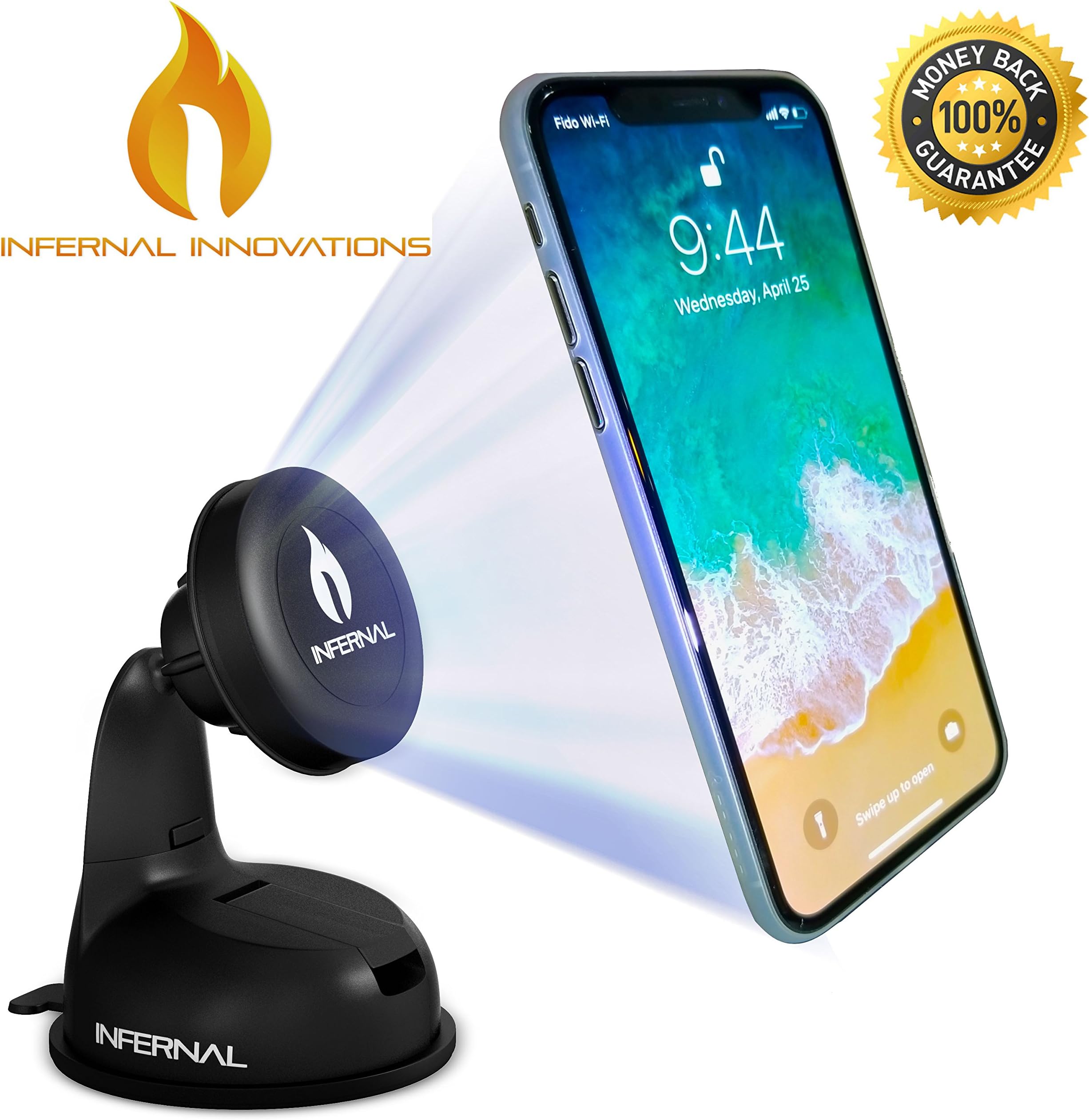 Magnetic Phone Mount | Car Phone Holder for Windshield and Dashboard | Mobile Phone Car Mount | 75mm Adhesive Disk Included |Strong Suction Gel | For iPhone X, 8, 7, 6 and Plus | Google Pixel 2 | Samsung Galaxy Note 8, S7 | OnePlus 5 | LG V30