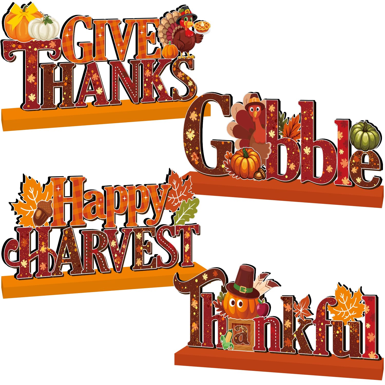 Photo 1 of 4Pcs Thanksgiving Decorations Wooden Table Centerpieces Thanksgiving Table Decorations Pumpkin Turkey Maple Leaf Table Signs for Autumn Harvest Give Thanks Party Decor