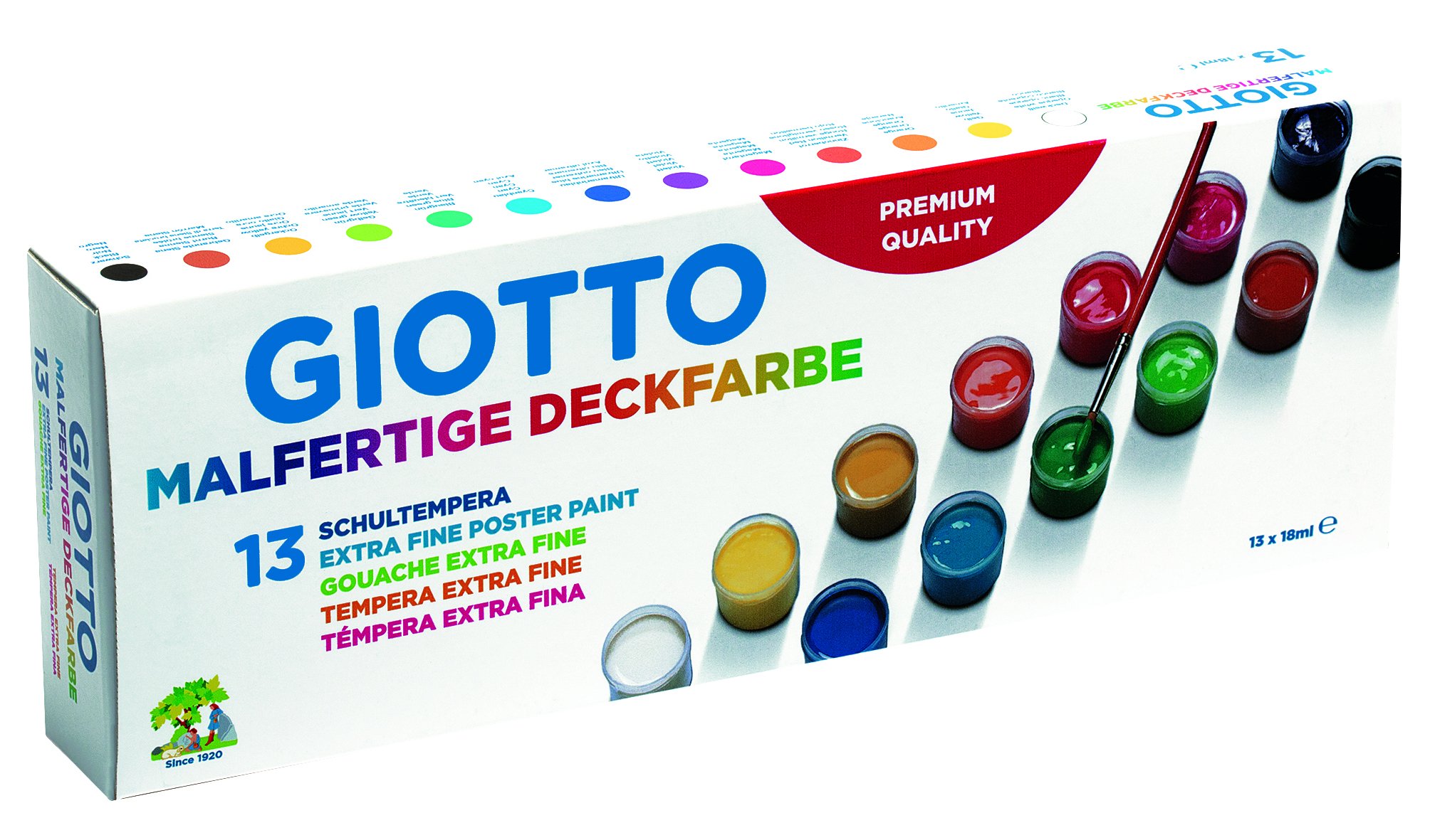 GIOTTO Extra Fine Poster Paint Set for Kids, 13 x 18ml Pots of Assorted Colours, For Children, Parties and Schools