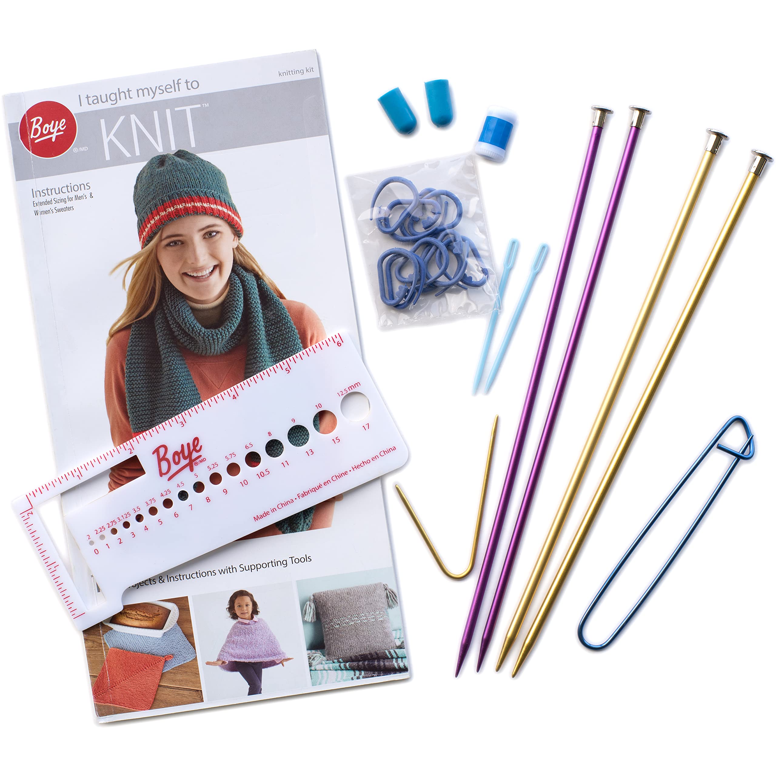 Boye 3616400000M Learn to Knit Kit for Beginners, Makes 18 Projects, 21pcs
