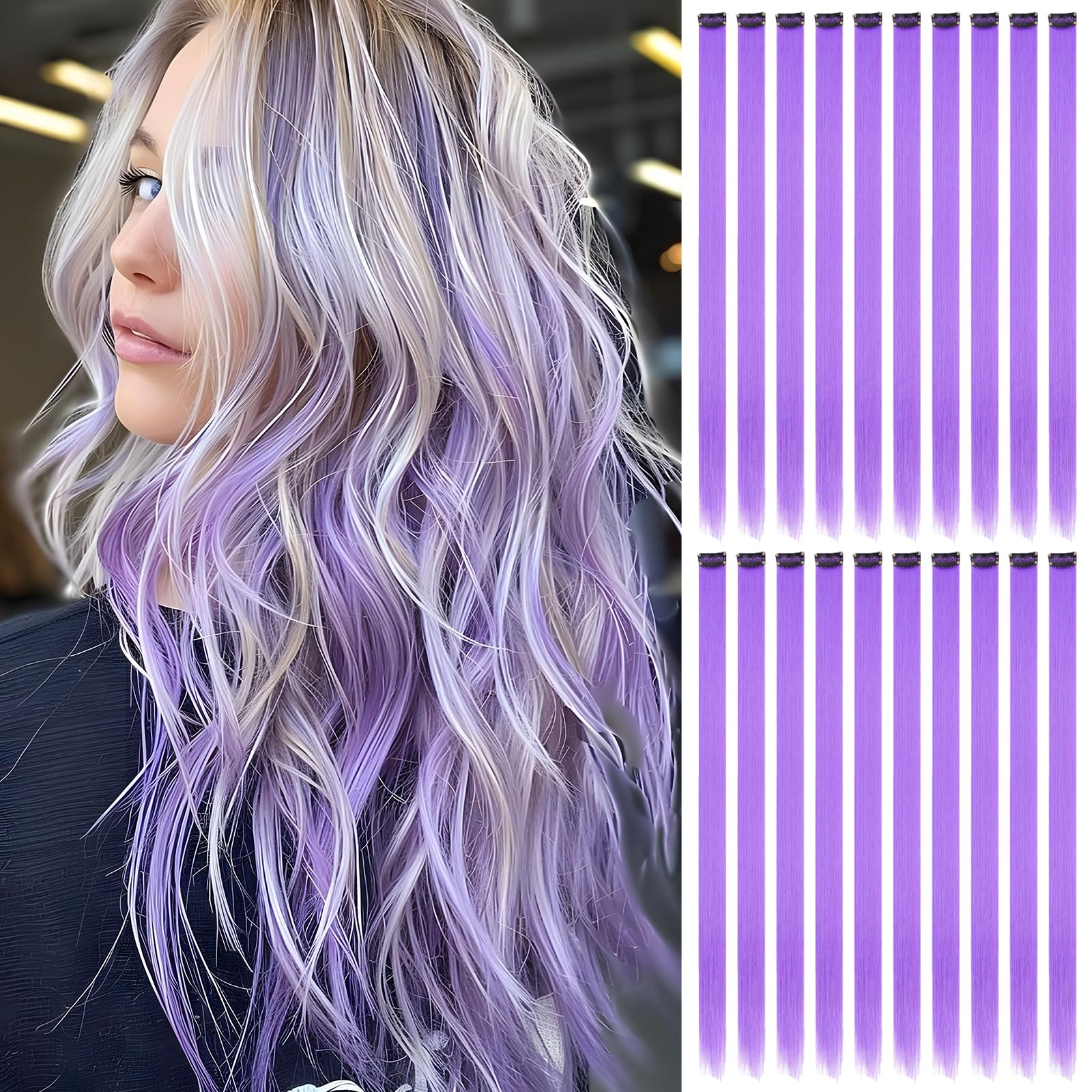 Photo 1 of ***PARTIAL SET/ONLY 4 ** FAYDERS 20 PCS Light Purple Hair Extensions Clip in - 22 Inch Colored Hair for Women Girls Kids - Perfect for Parties, Cosplay, Halloween
