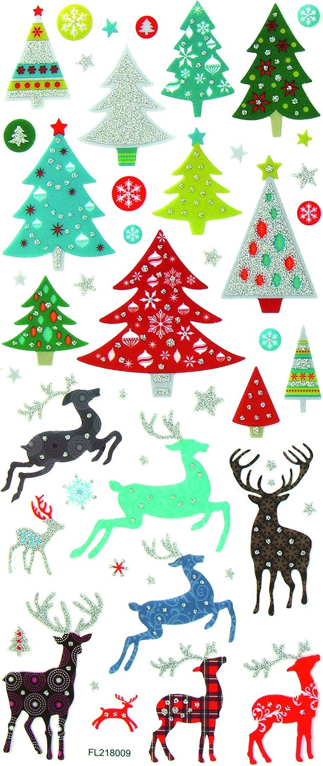 Folia 1412 Glitter Sticker Christmas 10 x 23 cm, 5 sheets, Assorted, Mehrfarbig - Image 5