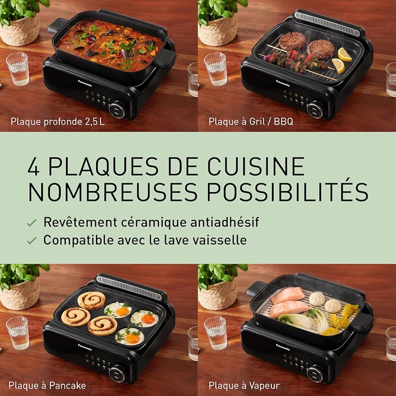NF-GM400 Multicuiseur Electrique 4-en-1, Grill électrique, Frire, Cuisson Lente, BBQ, 1400W, 40-250°C, 9 Modes Automatiques, Extracteur de Fumée, Plaques lavables au lave-vaisselle