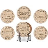 Jane Austen Gifts Coaster, Ceramic, Set of 6, with Gift Box, Absorbent with Cork Base, Pride and Prejudice Gifts for Book Lovers, Home Decor for Housewarming, Thanksgiving, Birthday, Christmas