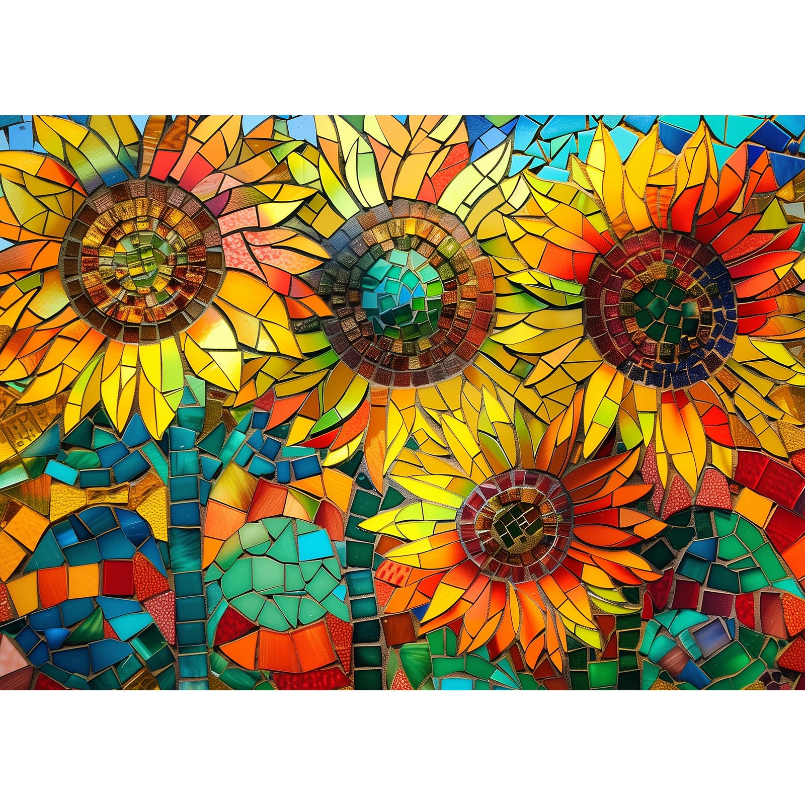 Sunflower Jigsaw Puzzle 1000 Pieces for Adults DIY Jigsaw Puzzles Gift for Children - Sunflowers in Mosaic Style — image 1