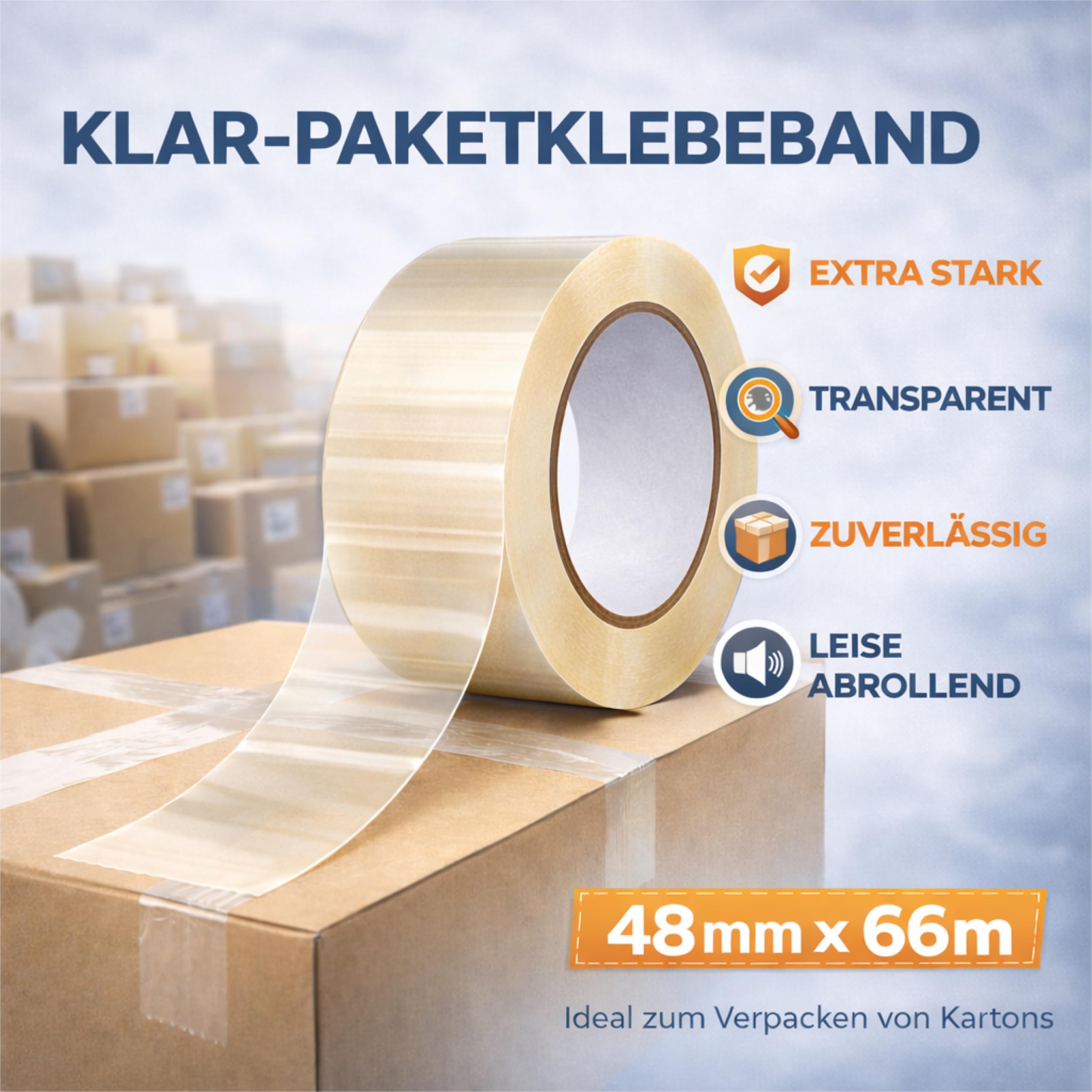 TK Gruppe Timo Klingler 6x Klebeband klar 66 Meter - extra stark - transparent - Packband Paketband Paketklebeband Verpackungsband für Verpackungen wie Pakete, Paketbandabroller 3