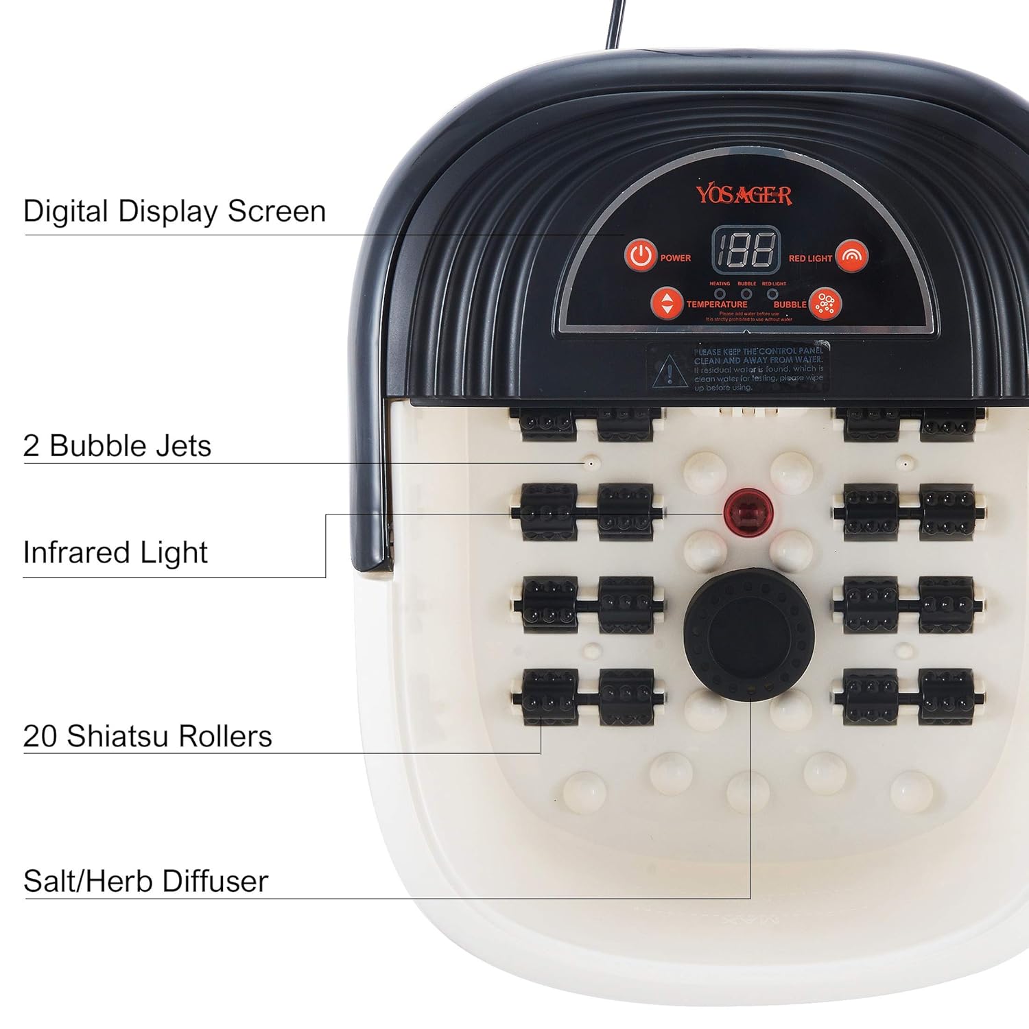 yosager Foot Bath Spa with Heat, Bubbles Jets, Foot Massager with Digital Temperature Control, Infrared Relieve Stress, Pedicure Spa, 20 Massage Rollers: Beauty