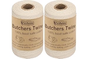 Vivifying Butchers Twine, 2pcs x 656 Feet Food Safe Cotton Bakers Twine String for Tying Meat, Making Sausage, Trussing Turkey, Roasting, Cooking and Packing(Beige)