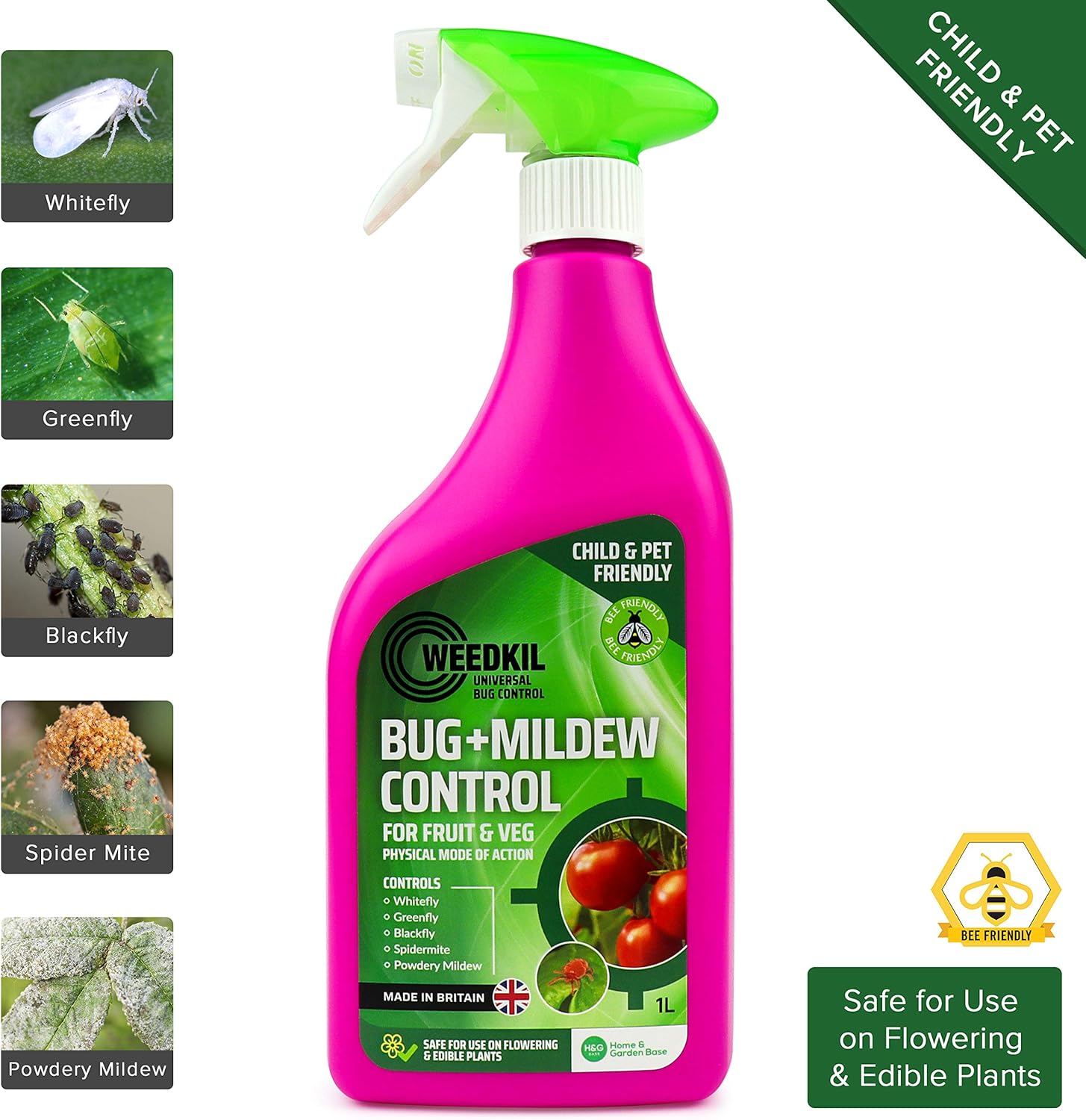 WeedKil Bug & Mildew Plant Control 1L - Bug & Fungus Spray For Plants, Flowers, Fruits & Veg - Child & Pet Friendly | Organic, Natural Ingredients - Ready To Use - Image 3