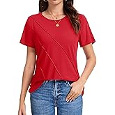 YUCOLEN Shirts for Women Short Sleeve Womens Tops Dressy Casual Work Tshirt Pleated Summer Outfits Business Blouses