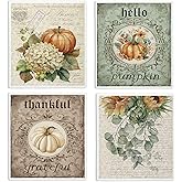 LARTSFRO Vintage Fall Pumpkin Swedish Dishcloths for Kitchen Towels, Vintage Autumn Pumpkin Thanksgiving Farm House Gifts 4 Pack Dish Cloths for kitchen, Papaya Reusable Cleaning Paper Towels Washable