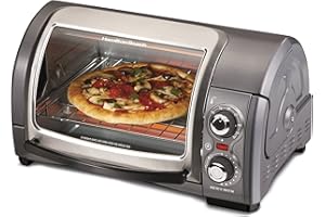 Hamilton Beach Easy Reach 4-Slice Countertop Toaster Oven With Roll-Top Door, 1200 Watts, Fits 9” Pizza, 3 Cooking Functions for Bake, Broil and Toast, Silver (31344DA)