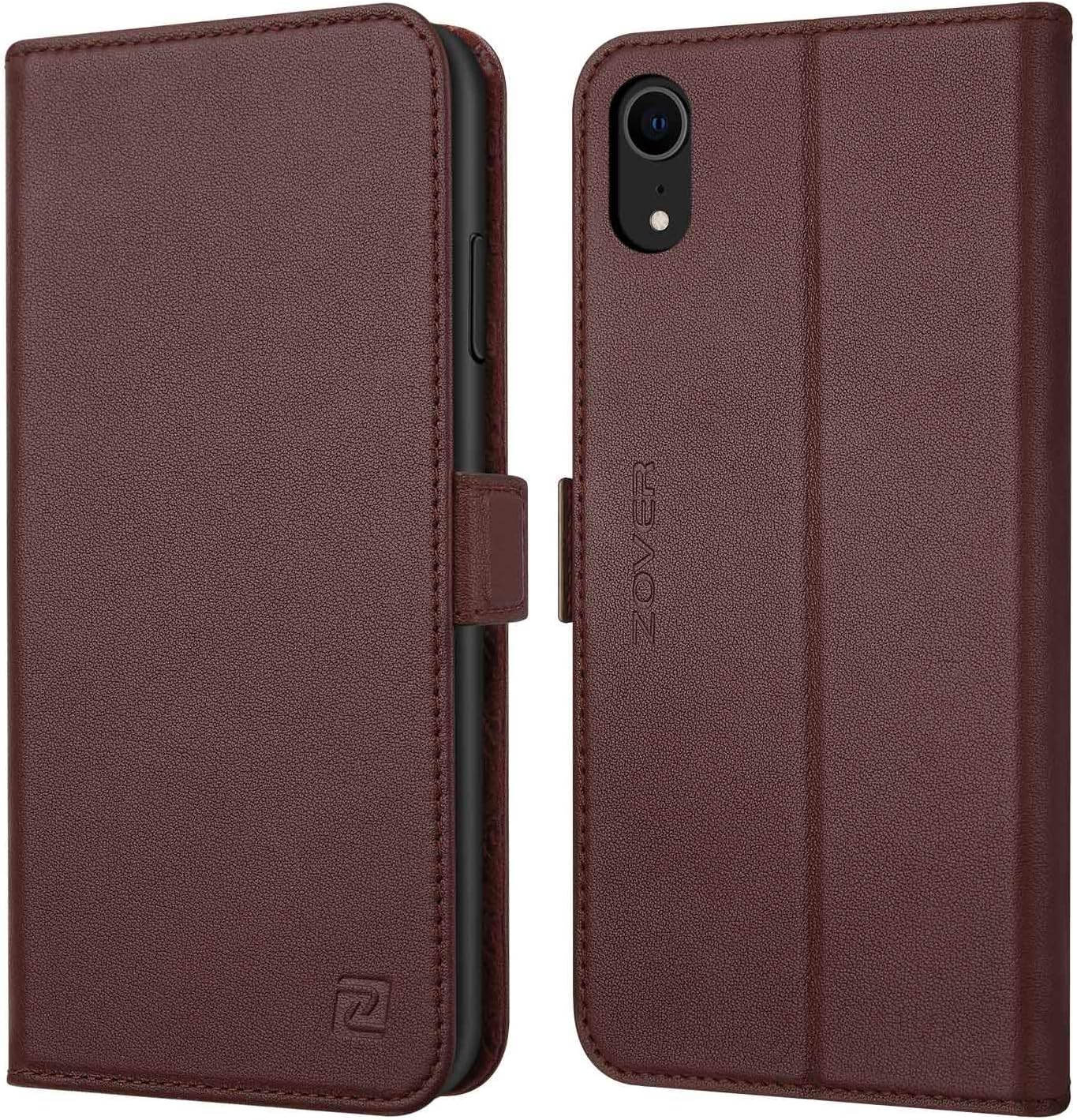 ZOVER Compatible with iPhone XR Leather Wallet Case with Kickstand