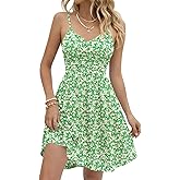 oten Women's Summer Ruched Mini Dress Adjustable Spaghetti Strap V Neck Sleeveless Flowy Boho Floral Dresses with Pockets