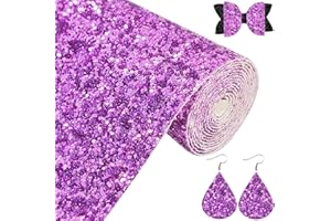 Greatdiy Sparkly Lavender Purple Chunky Glitter Faux Leather Roll 12 x 52 inch Shiny Solid Color PU Canvas Girl Fabric for Bows Earrings (16013#20)