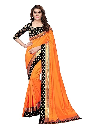 Womens Sana Paper Silk Saree With Banarasi Silk Blouse & Border