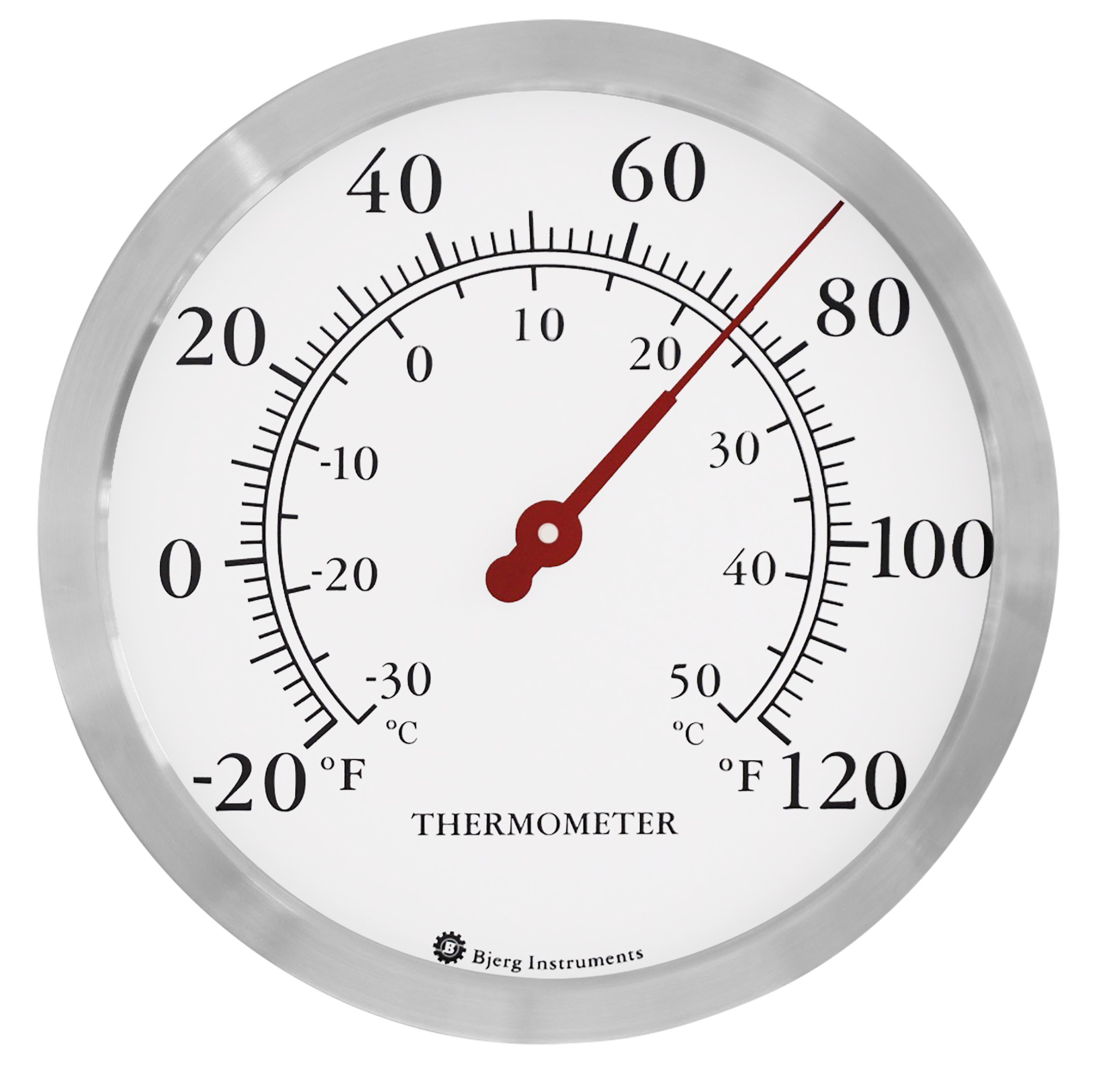 Bjerg Stainless Steel Wall Thermometer, 12 Inch, Round Accurate Readings for Home, Garage, Pool, Office, Kitchen and Patio Wall Thermometer (Silver)