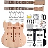 Fistrock Double Neck DIY Guitar Kit 6 &amp; 12 String Mahogany Body and Neck | Rosewood Fretboard, Right Handed Unfinished Electric Guitar Kit, Chrome Hardware, Build Your Own Guitar