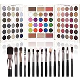 Black Grey Eyeshadow Makeup Palette + 15 Brushes Set, 86 Colors Matte Glitter Highly Pigmented Long Lasting Eye shadow, Blush, Contour, Highlighter All in One Make Up Kit for Halloween &amp; Daily Use