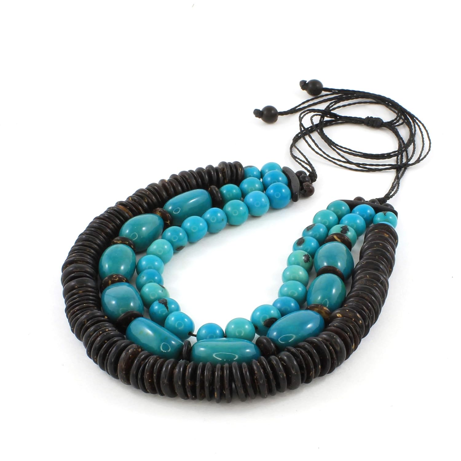 Blue Multi Strand Necklace with Coconut