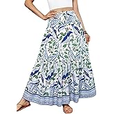 YHYJMY Women's Boho Skirt Elastic High Waist Pleated A-Line Flared Maxi Skirts Womens Flowy Long Skirts