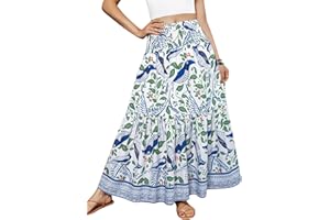 YHYJMY Women's Boho Skirt Elastic High Waist Pleated A-Line Flared Maxi Skirts Womens Flowy Long Skirts