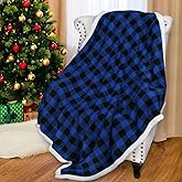 Catalonia Buffalo Plaid Sherpa Throw Blanket, Reversible Soft Warm Comfy Snuggly Micro Fleece Plush Throws for Bed Couch TV, 60x50 inches, Blue Checkered