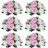 NUPTIO Flower Centerpieces for Wedding Tables: 6 Pcs Pink & White Artificial Flower Ball Arrangement for Weddings Party - Fake Floral Rose for Birthday Bridal Shower Decorations
