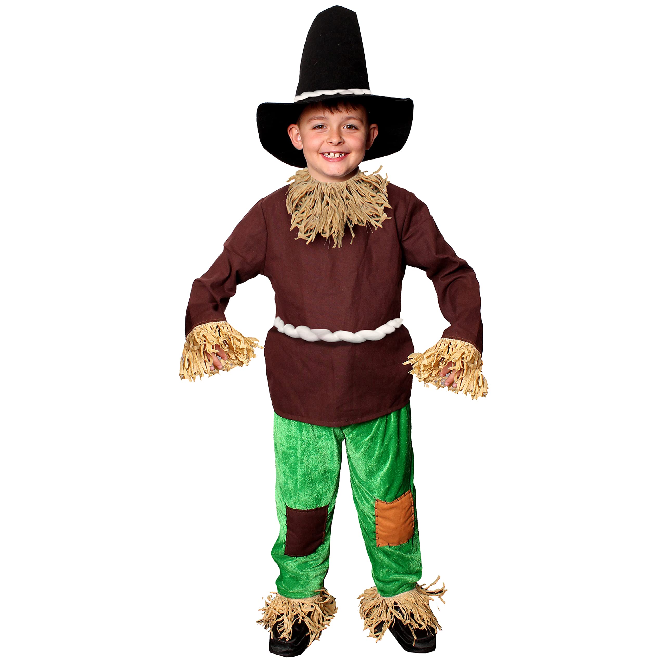 Kids Scarecrow Costume - X-Large - Brown Top & Green Trousers With Faux Straw - Kids World Book Day Book Week Fancy Dress Costume