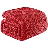 Whale Flotilla Fuzzy Fleece King Size Blanket for Bed, Soft Fluffy Jacquard Waffle Blankets for All Season, Lightweight and Warm, 90x104 Inch, Red